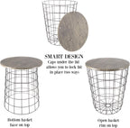Lavish Home Round End Tables - Nesting Tables Set of 2, Gray/Black | 17.5”/15.5” Side Tables with Removable Wood Tops & Metal Basket Bases for Blanket Storage, Living Room, Bedroom & Home Office