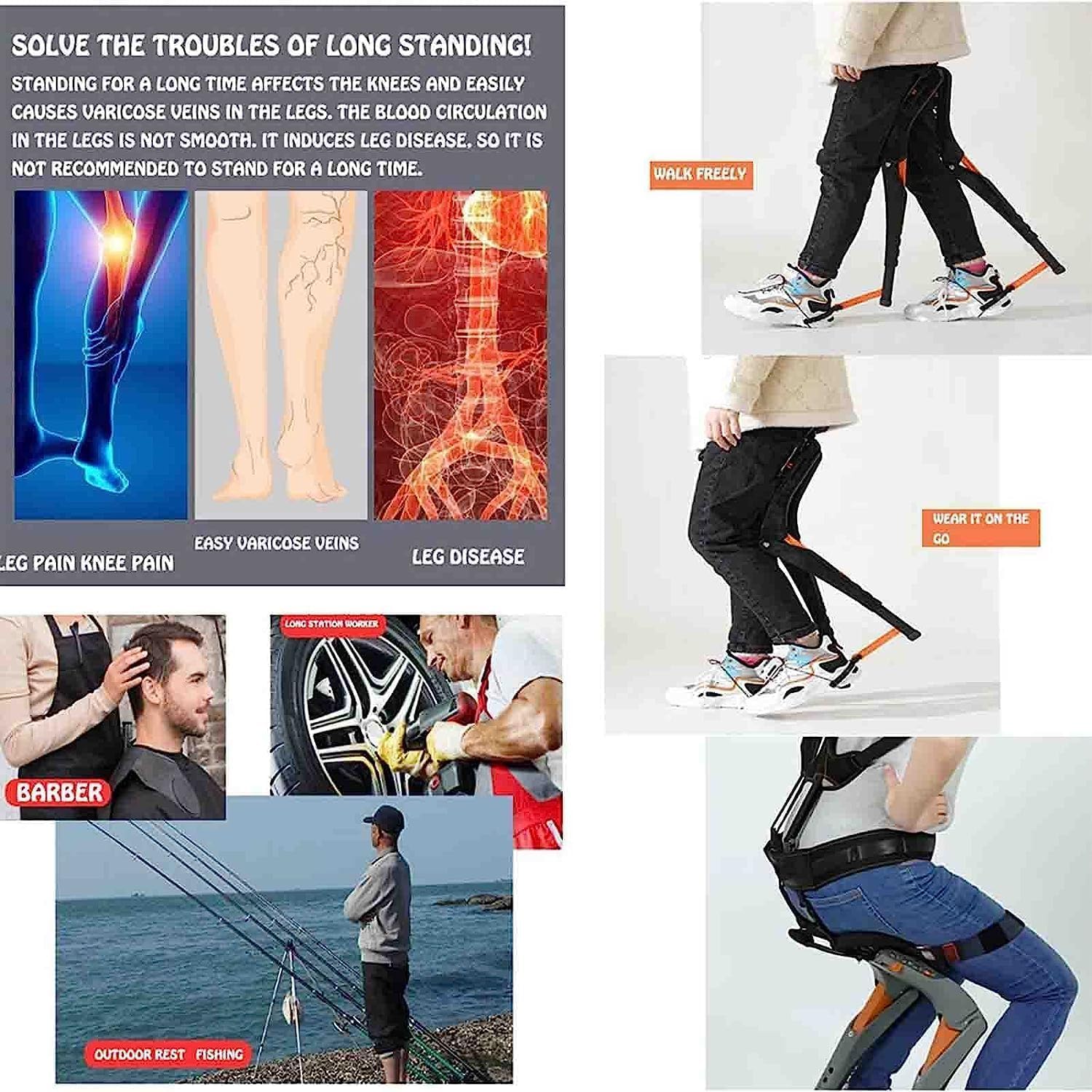 Adjustable Chairless Wearable Invisible Chair,Invisible Chair Wearable Exoskeleton Human Wearable Seat,Anywhere Camping Folding Stool 5 Gear Adjustable Heights