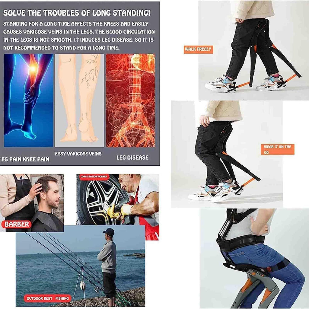 Adjustable Chairless Wearable Invisible Chair,Invisible Chair Wearable Exoskeleton Human Wearable Seat,Anywhere Camping Folding Stool Withstands 150kg,Black