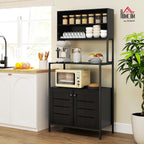 HOMCOM Kitchen Bakers Rack with Power Outlet, Coffee Bar Cabinet, Black | Microwave Stand, Storage Shelves, Louvred Door Cabinets, 31.5" x 16.5" x 67.3"