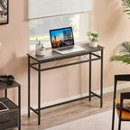 VECELO 39.4In Narrow Sofa/Console Table with Charging Station & Power Outlet and USB Ports, for Entryway, Living Room, Office, Industrial, Metal Frame, Grey
