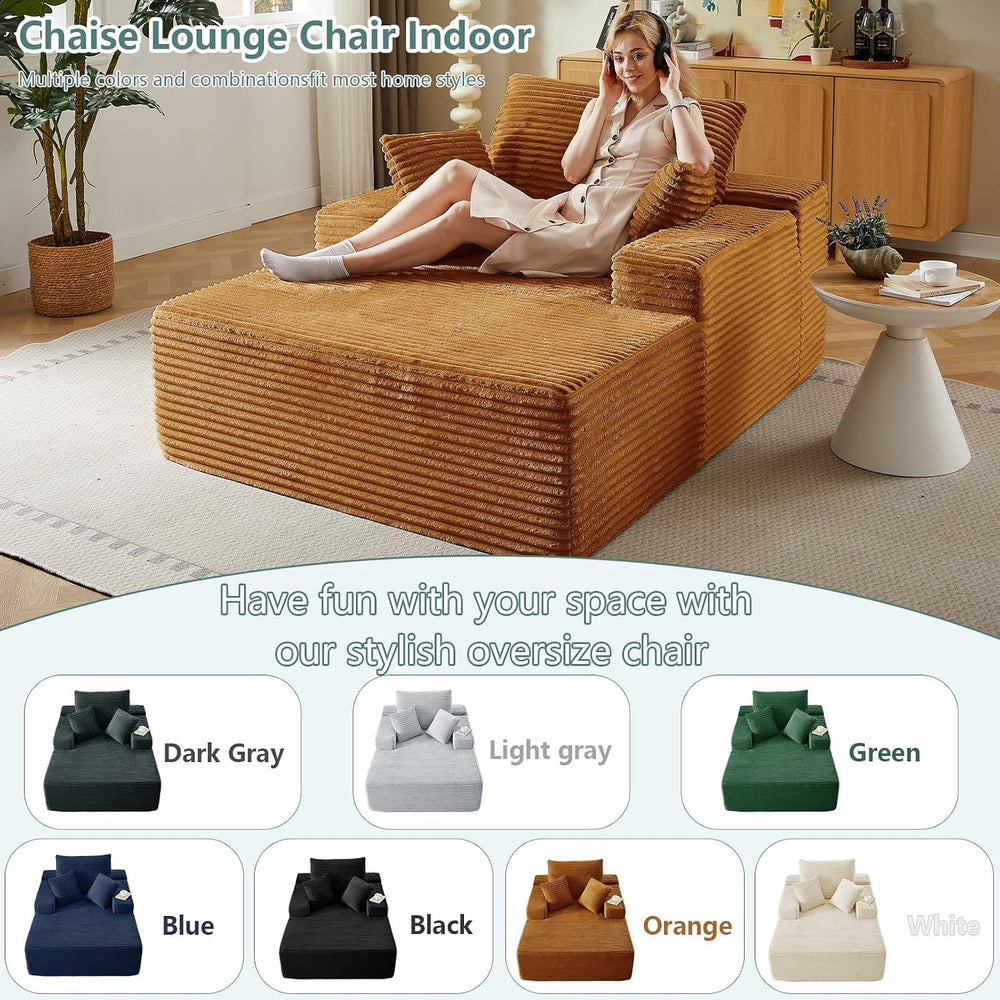 LUCKHAO 50" Oversized Chaise Lounge Chair Indoor,Corduroy Reading Chair ...