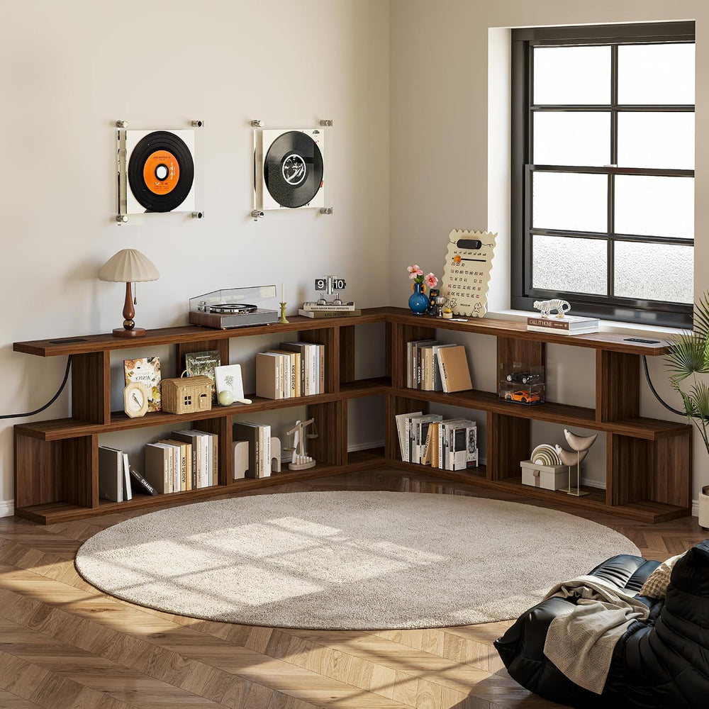 TIQLAB 70.9‘’ Extra Long Sofa Table with Power Outlet&Shelf, Black Walnut...