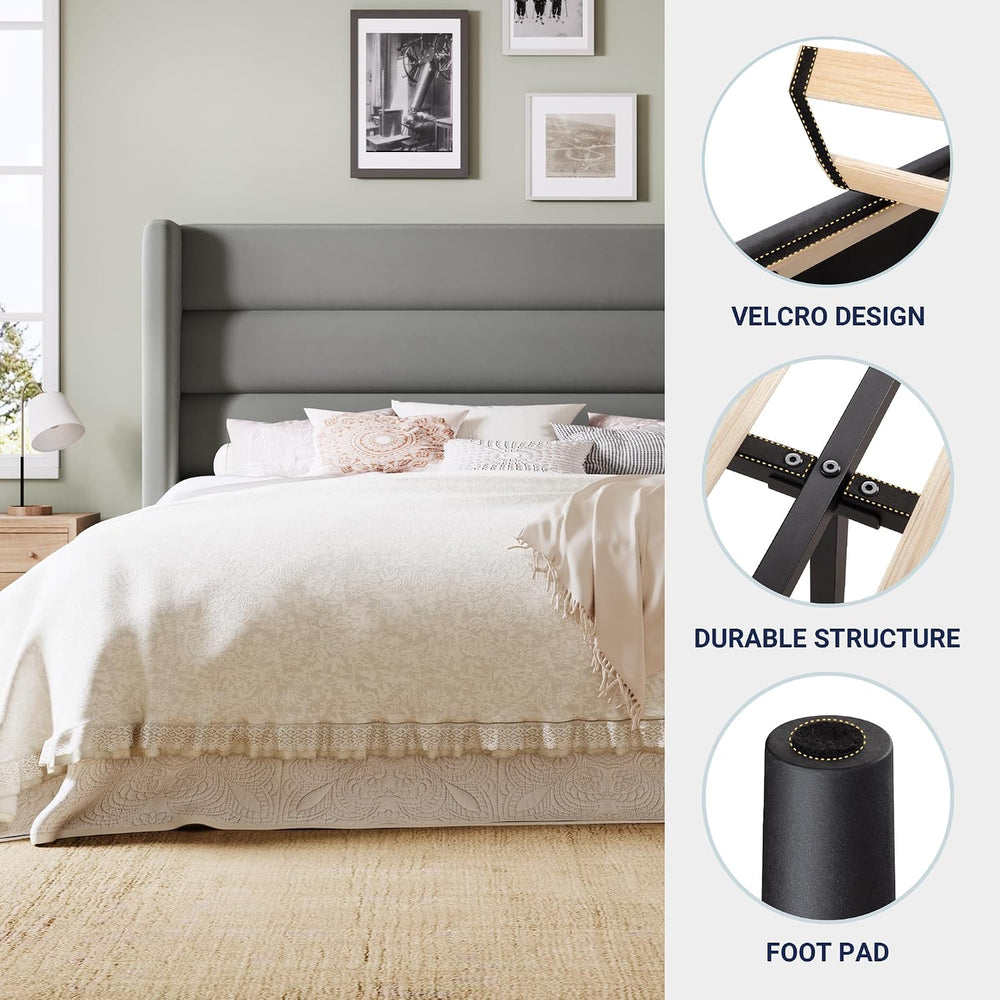 Allewie King Size Platform Bed Frame with Velvet Upholstered Wingback Headboa...