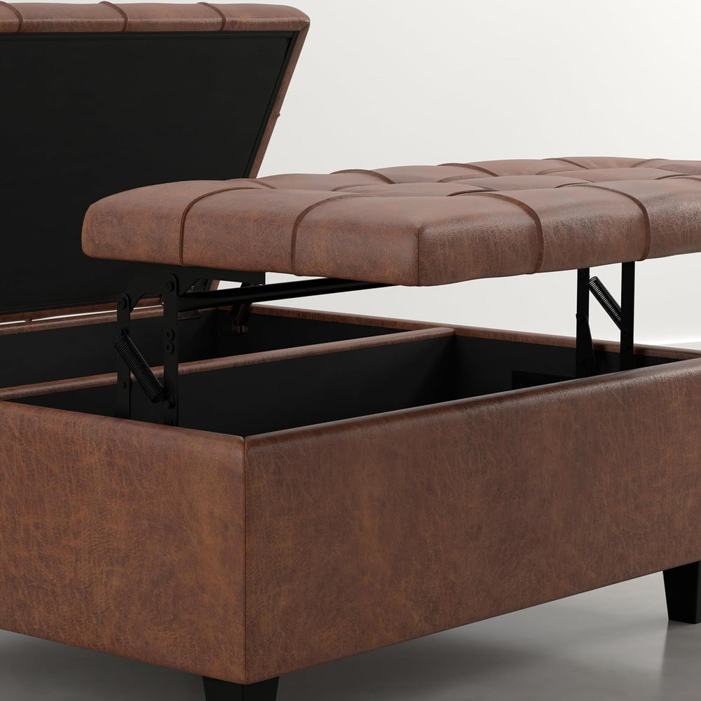 SIMPLIHOME Harrison Coffee Table Storage Ottoman - 36 inch Wide Upholstered V...