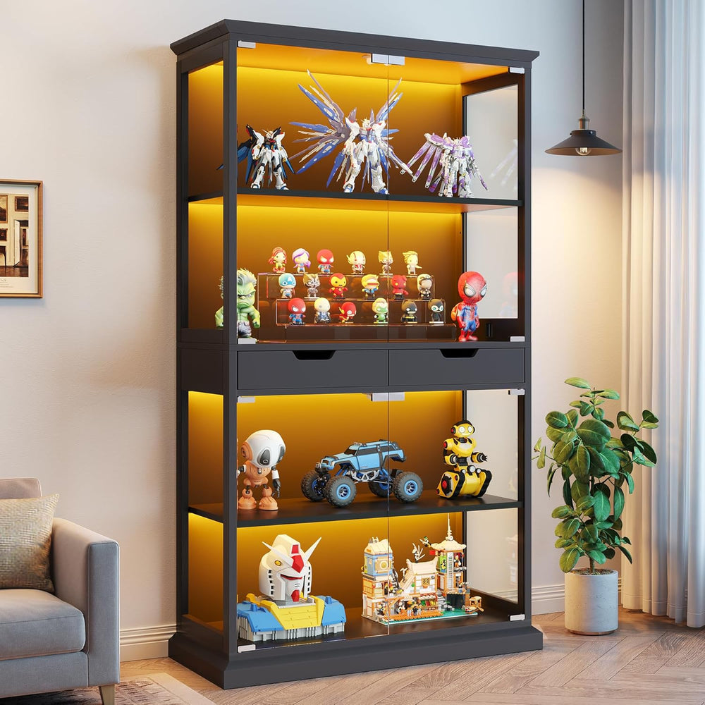 Jocoevol Display Cabinet with Glass Doors, 4-Tier Curio Cabinet with with 2 D...