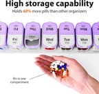Extra Large Weekly Pill Organizer - XL Vitamin Holder with 7 Detachable AM PM Compartments - Portable Medicine Dispenser for Home and Travel, Big Supplement Container for Weekly or Daily Use, Purple