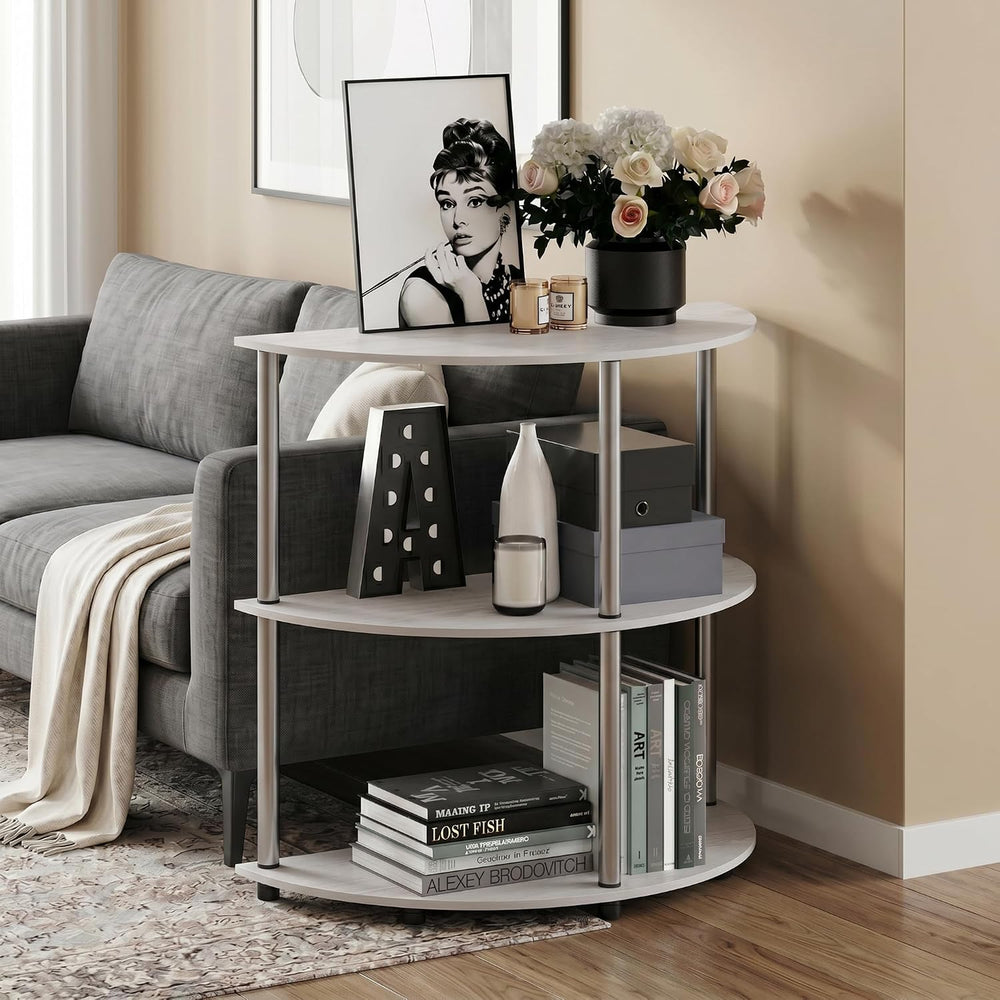 3-Tier Half-Round Console Table with Storage Shelf, Toolless Assembly Narrow ...