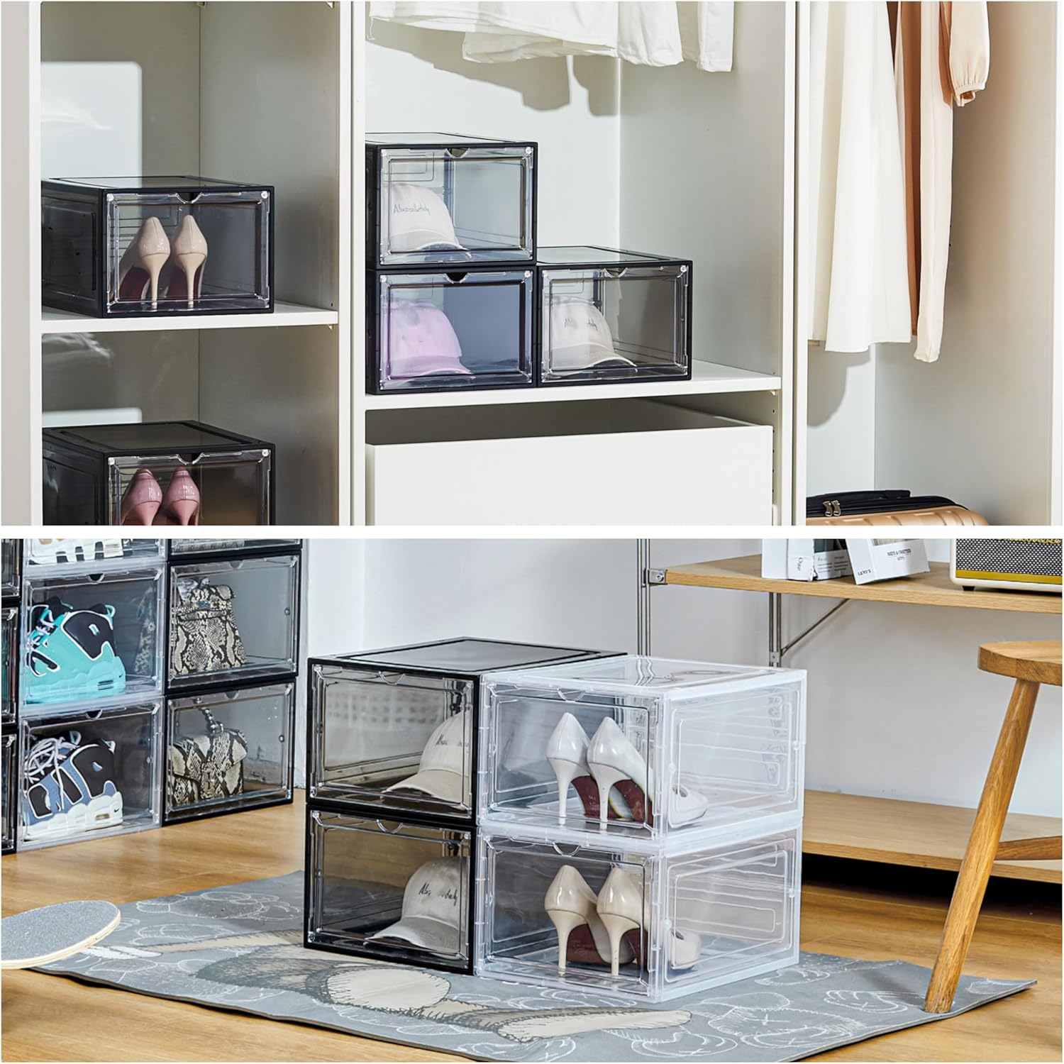 Hat Organizer for Baseball Caps,set of 6, Transparent Storage Box Hat Holder With Clear Magnetic Door, Stackable Rack, Easy to Assemble Stylish Display(13.5 "x 10.6" x 7.5 ")