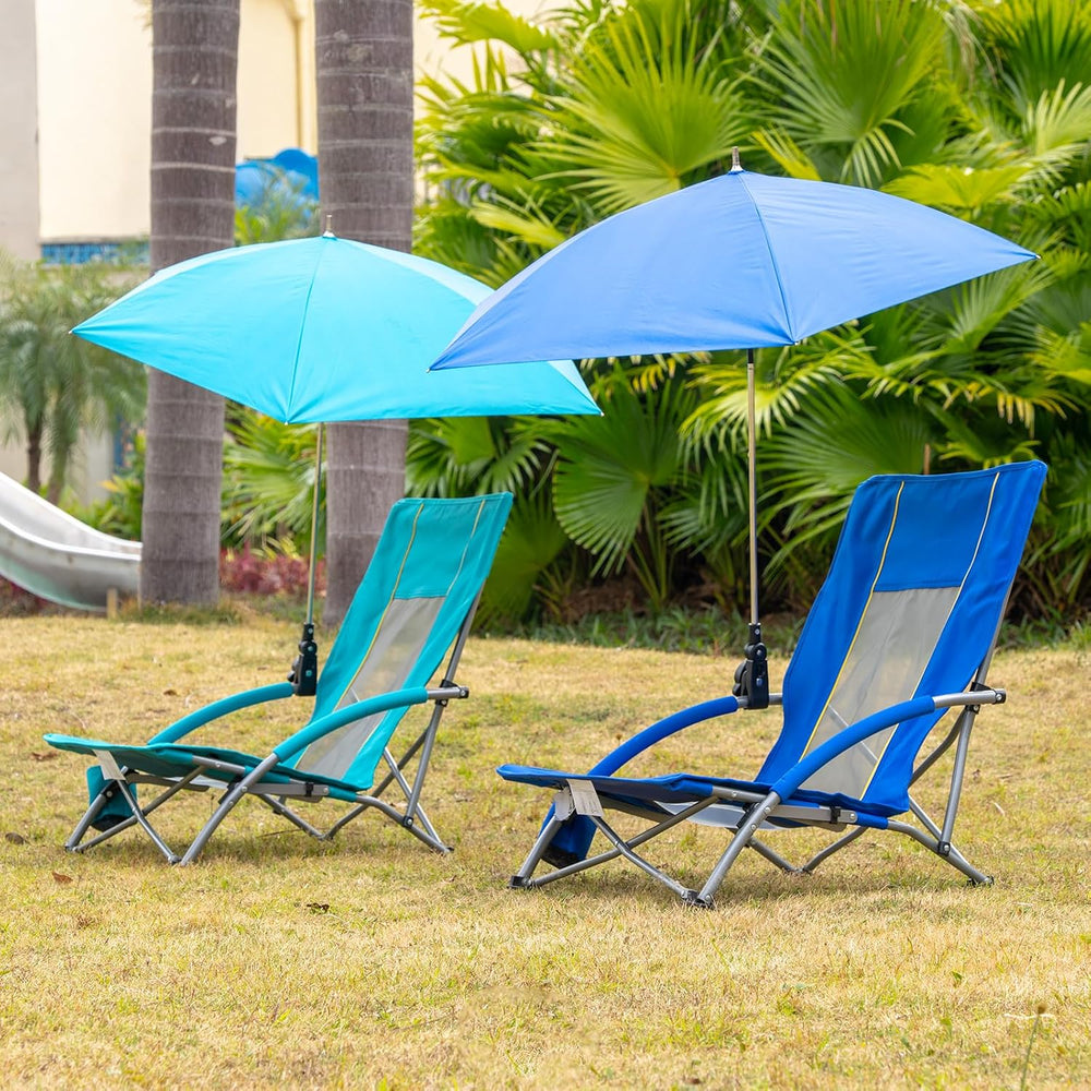 Romswi Beach Chair with Umbrella 2PK, Folding Low Beach Chairs for Adults wit...
