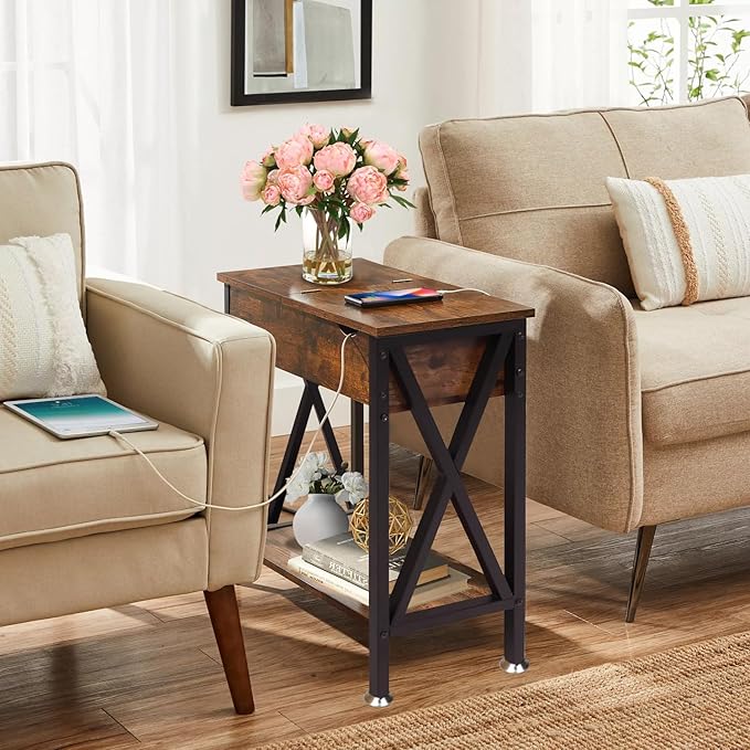 TooCust End Tables Living Room with Charging Station, 11.2" D x 24"...