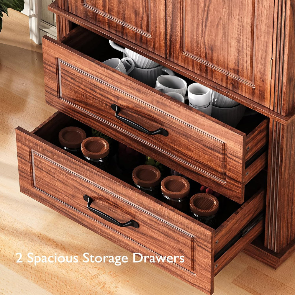 Pantry Cabinet with 2 Large Drawers, Embossed Texture Freestanding Cupboard w...