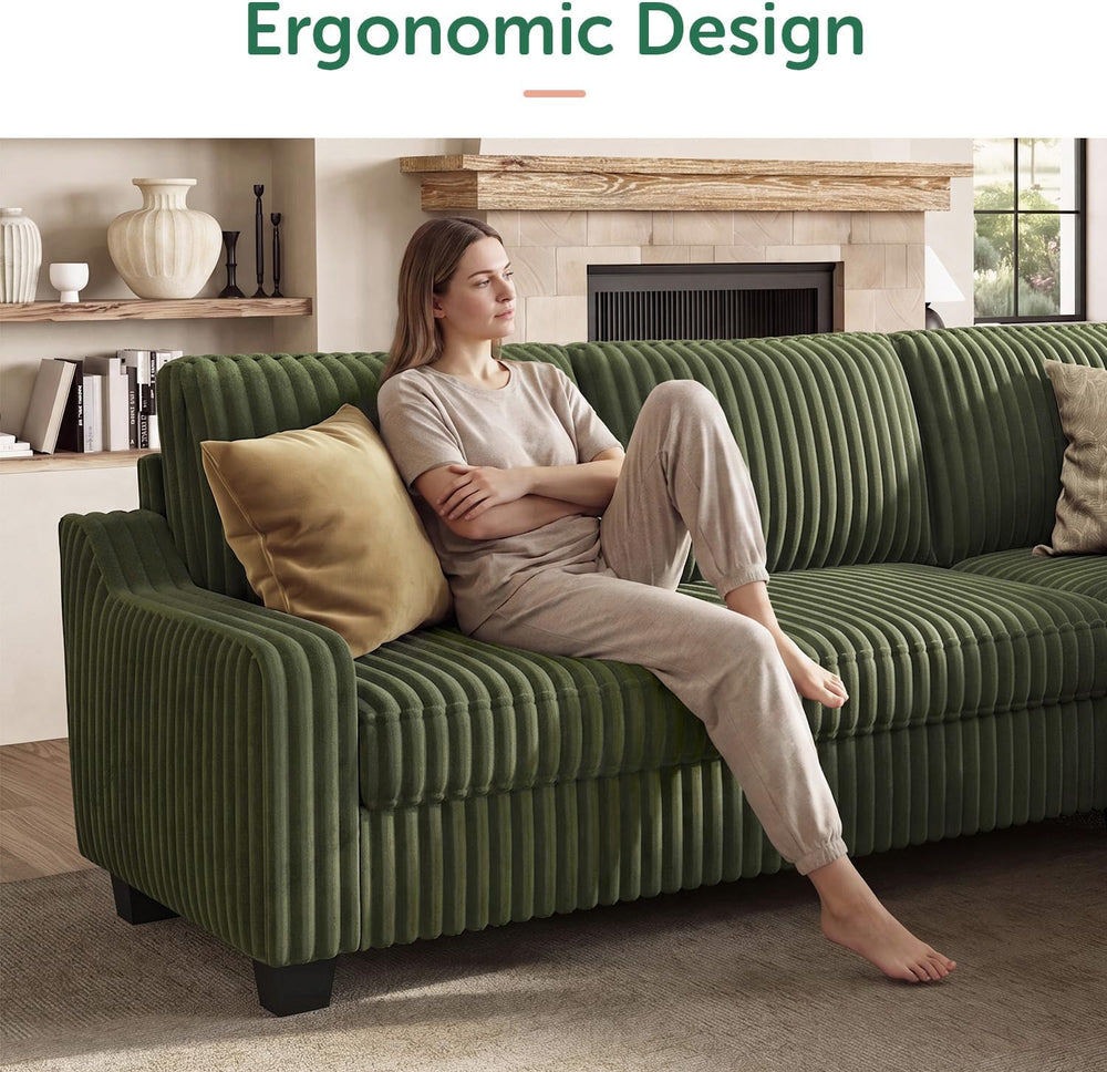 HONBAY Corduroy Convertible Sectional Sofa L Shaped Corner Couch,Green | Comp...