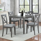 LUMISOL 5-Piece Wooden Dining Table Set with 4 Chairs, Kitchen Table Set for 4 People, Farmhouse Table and Chairs Set for Living Roo, Kitchen, Dining Room, Grey
