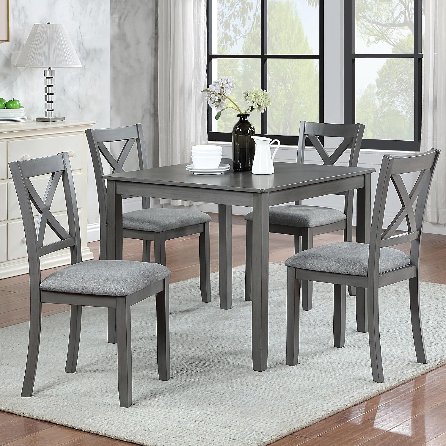 LUMISOL 5-Piece Wooden Dining Table Set with 4 Chairs, Kitchen Table Set for 4 People, Farmhouse Table and Chairs Set for Living Roo, Kitchen, Dining Room, Grey