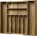 Acacia Wood Kitchen Silverware Drawer Organizer, Expandable Utensil Cutlery Drawer Organizer with Dividers, Flatware Organizer Silverware Tray for Spoon, Fork, 13''-20''x16.9'' (7-9 Slots)