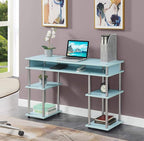 Convenience Concepts Designs2Go No Tools Desk Home Office Desk with Shelves, Corner Shelf Vanity Desk Computer Desk Nail Table for Nail Tech - 47.25" L x 15.75" W x 30" H, Sea Foam