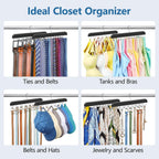 2 Pack Tie Rack & Belt Hanger 2 in 1 Tie Hanger Space Saving Max 42 Belts& 60 Ties Capacity for Closet Organizers and Storage, Sturdy Wood Belt & Tie Collection Organizer