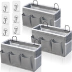 2pcs 3-pockets Large Wall Hanging Organizer Bag, Linen Fabric Door Hanging Storage Baskets with Pockets, Waterproof Bin for Kitchen, Bedroom, Office, RV Camper (Gray-3pcs)