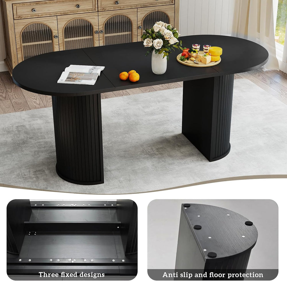 70.8" Oval Dining Table for 4-6 Persons, Fluted Pedestal Base Mid Centur...