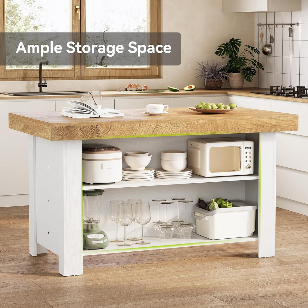 LITTLE TREE 55 Inches Kitchen Island with Storage, 3-Tier Farmhouse Stationar...
