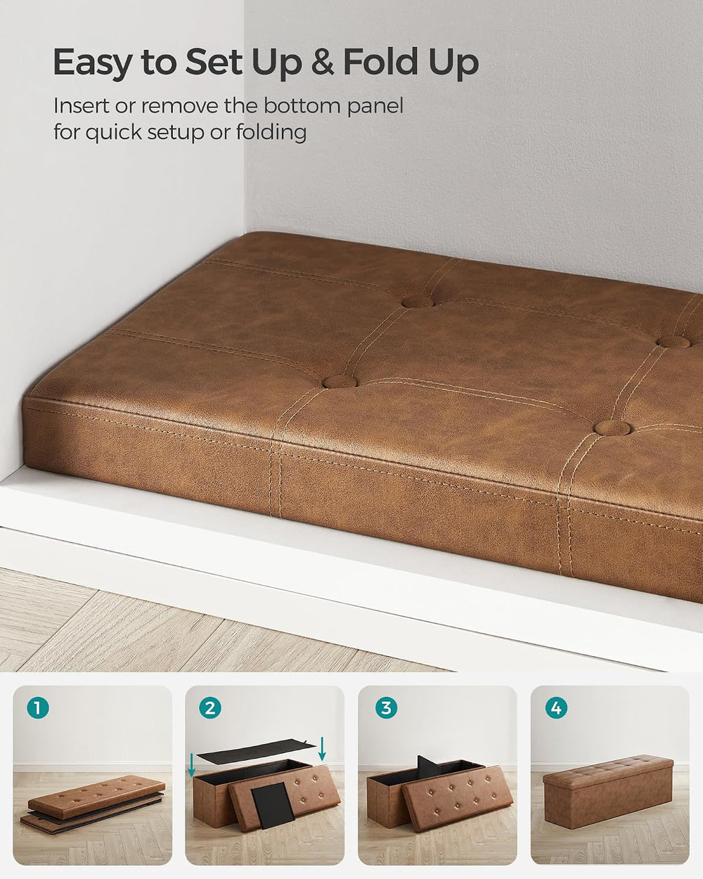 SONGMICS Storage Ottoman Bench, 43.3 Inches Folding Foot Rest Stool | PU Leat...
