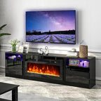 oneinmil 80” TV Stand with 36” Electric Fireplace, Large Modern Media Entertainment Center with Storage Cabinet and 12 Colors LED Lights for TVs Up to 90", Black+Black