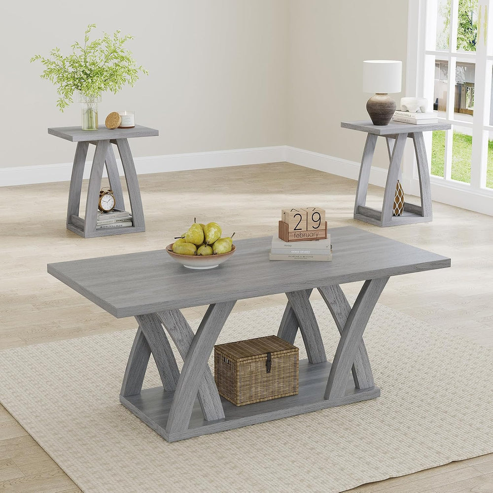 FROMJBEST 3 Pieces Living Room Sets Contemporary Coffee and End Tables with O...