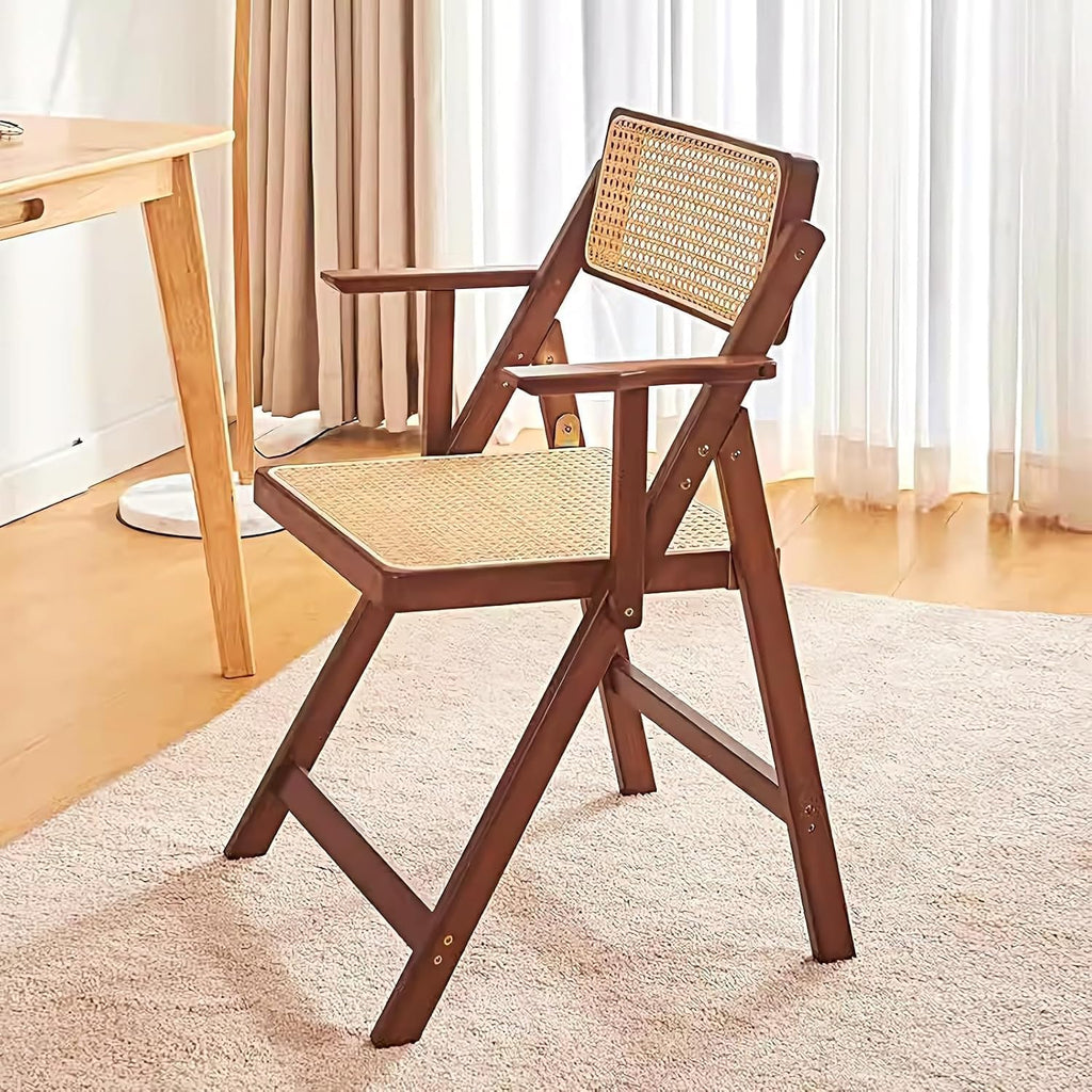 Rattan Dining Chairs, Modern Mid Century Folding Comfy Armchairs, Outdoor for Bedroom Living Room(Natural)
