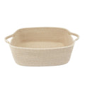 XUANGUO Medium Woven Cotton Rope Storage Basket with Handles, Oatmeal | Small decorative rectangle storage bin for baby nursery items and cat toys; ideal as an empty gift basket or dog toy basket