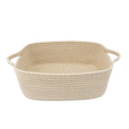 XUANGUO Medium Woven Cotton Rope Storage Basket with Handles, Oatmeal | Small decorative rectangle storage bin for baby nursery items and cat toys; ideal as an empty gift basket or dog toy basket