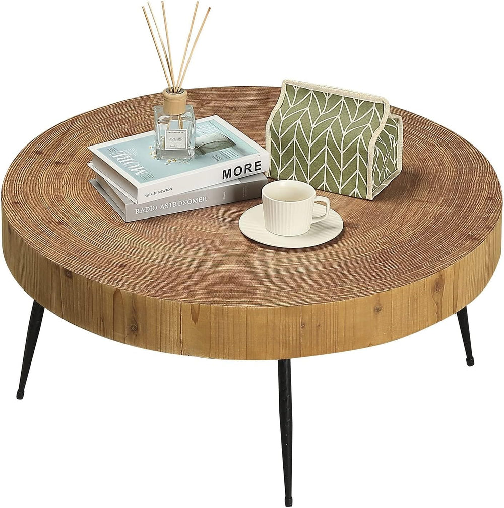 RUSTOWN Farmhouse Round Coffee Table Set of 2, Cocktail Table Sets | Modern C...