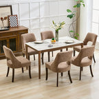 UVV Wooden Dining Chairs Set of 6, Mid Century Modern Upholstered Dining Room Chair Kitchen Chairs, Chenille Dinner Chair with Solid Wood Legs for Kitchen Dining Room, Khaki
