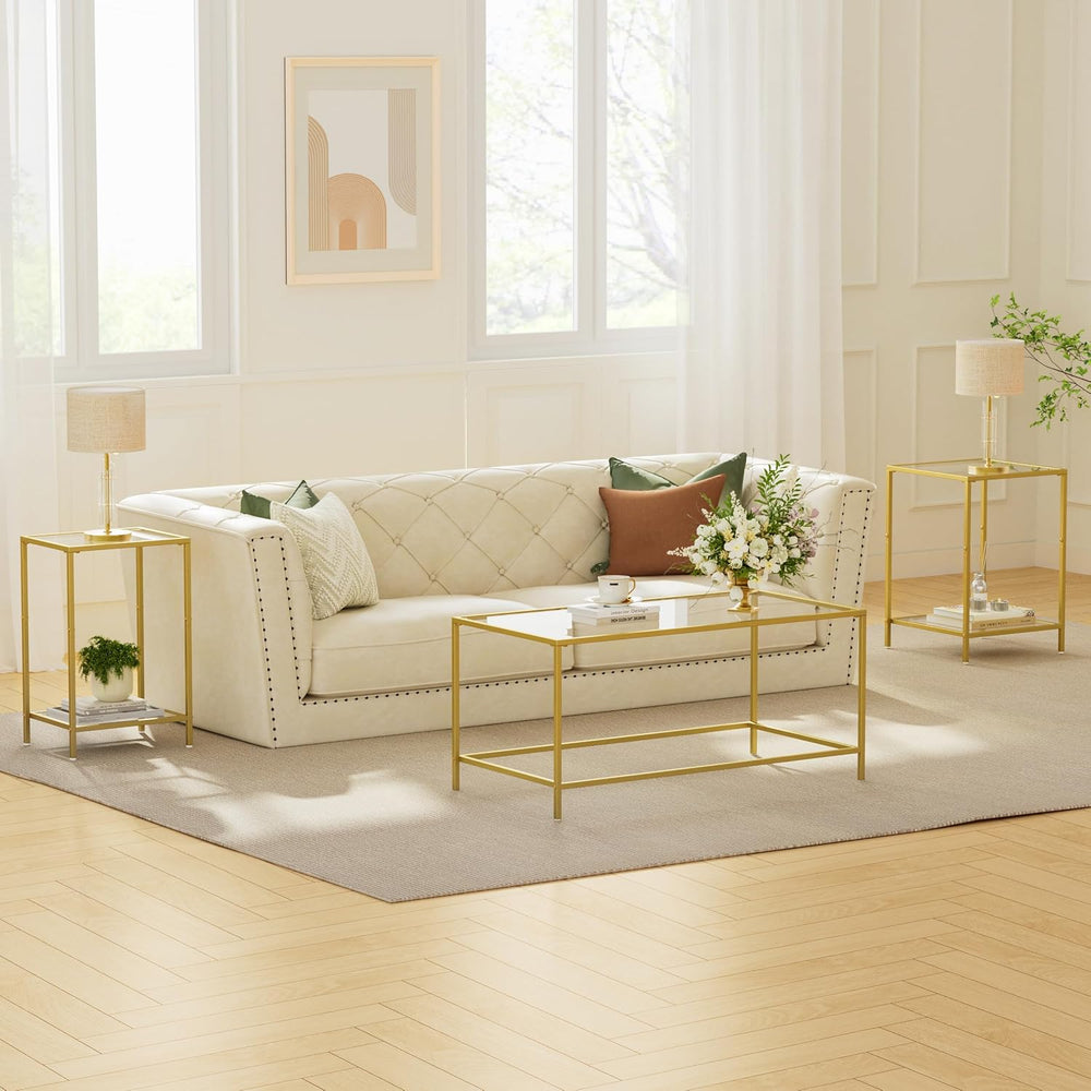 Homleke Glass Coffee Table, Modern Rectangular Coffee Table for Living Room