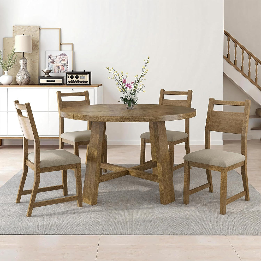 Jocisland Round Table Dining Set for 4, Solid Wood Mid-Century Mordern | Roun...