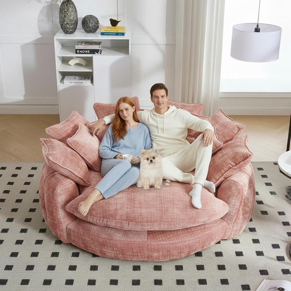 81" Oversized Round Sofa Bed, Large Chenille Bean Bag Chair, No Assembly...