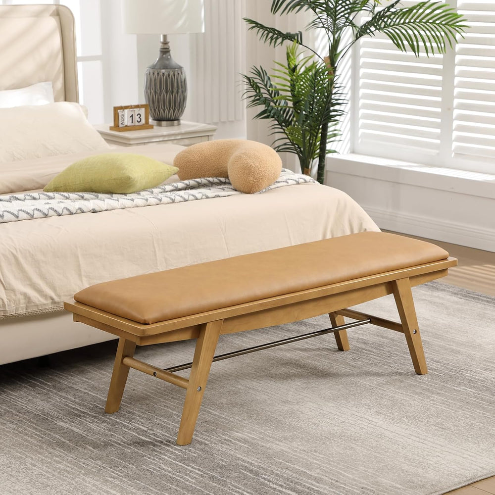51'' Entryway Bench Leather Upholstered Shoe Benches Farmhouse Dining...