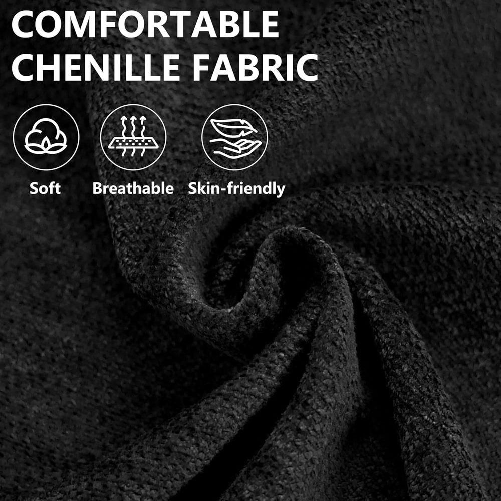 57.5" Oversized Chenille Chair with Movable Ottoman, Black Deep Seat Com...