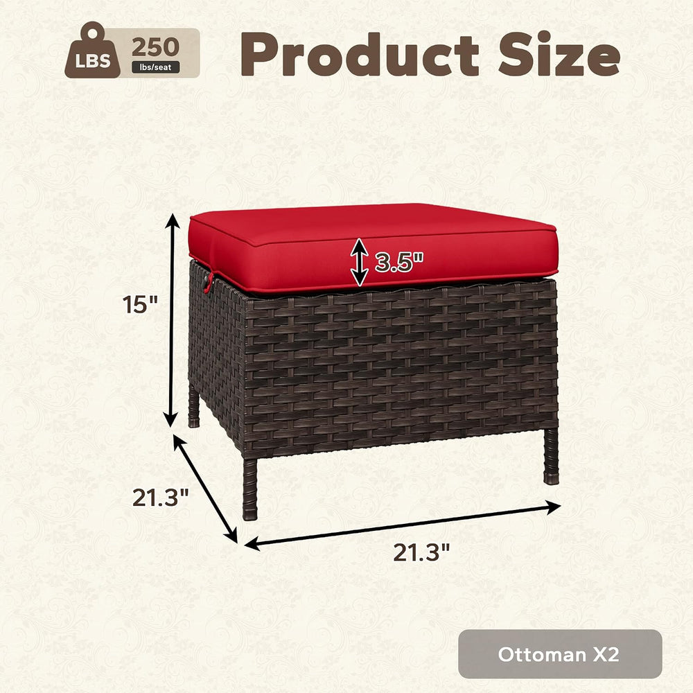 Outdoor Ottomans Set of 2 with Weather-Resistant & Thickened Cushions, PE...