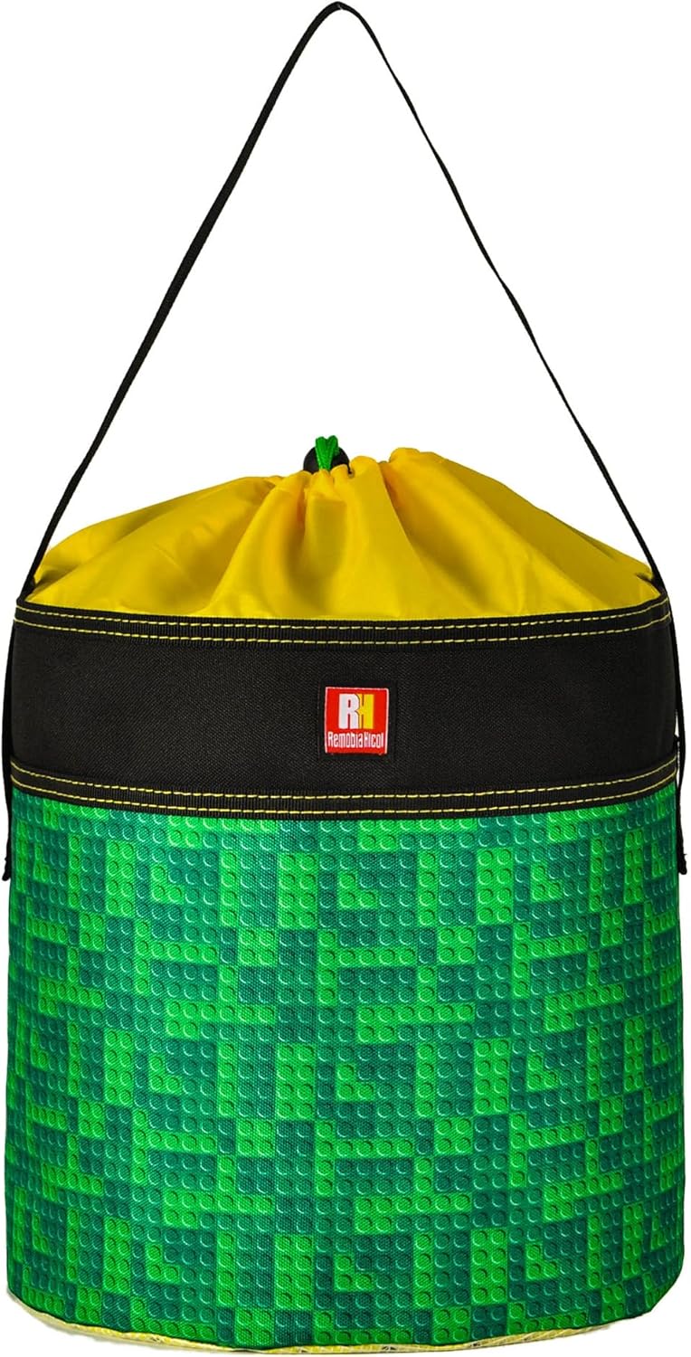 Toy Storage Organizer Basket Bag with Drawstring for Buliding Bricks, Blockets,Puzzles,Playroom Cinch Bucket Carrying Bag with Handle (Green)