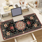 Vintage Persian Carpet Mouse Pad – Large Extended Desk Mat 35.43 x 15.75 in – Oriental Floral Rug Design, Non-Slip Rubber Base, Stitched Edges, Soft Keyboard & Mouse Mat for Office or Gaming