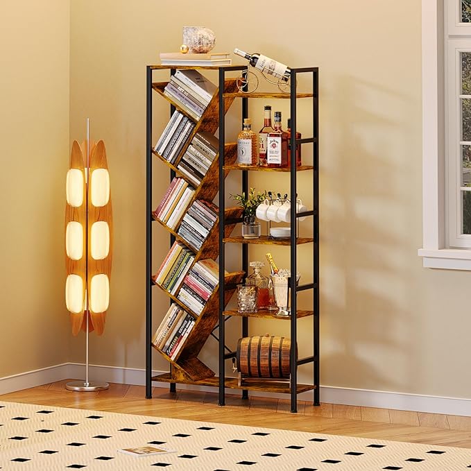 5-Tier Double Wide Bookshelf 67" , Industrial Tree BookShelves, Vintage ...
