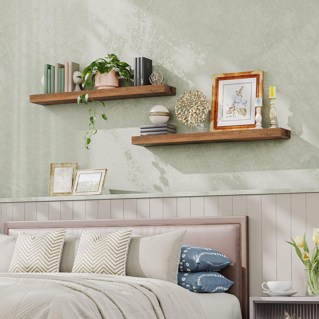 HOOBRO Floating Shelves for Wall, Wall Mounted Shelf Set of 2, 47.2" Hanging Shelf with Invisible Brackets, for Wall in Bathroom, Bedroom, Toilet, Kitchen, Living Room, Rustic Brown BF120BJP201