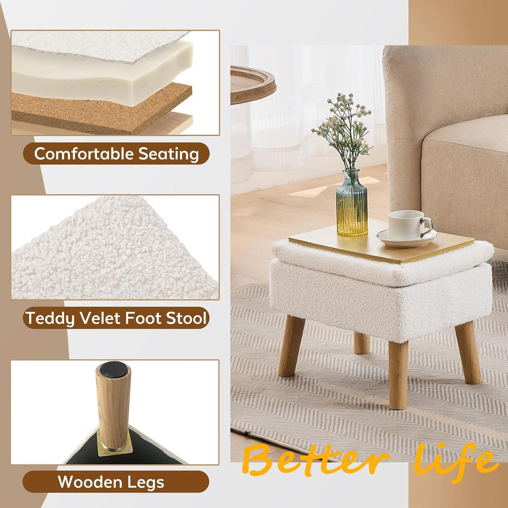 Storage Ottoman, Small Foot Stool Ottoman with Storage, Teddy Velvet Foot Res...