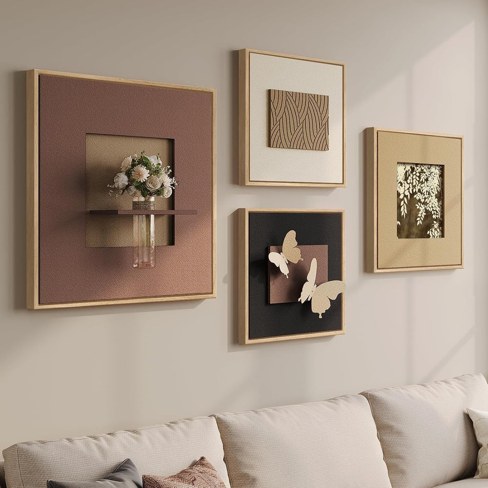 Large 3D Textured Neutral Butterfly Wall Art for Living Room, Set of 4
