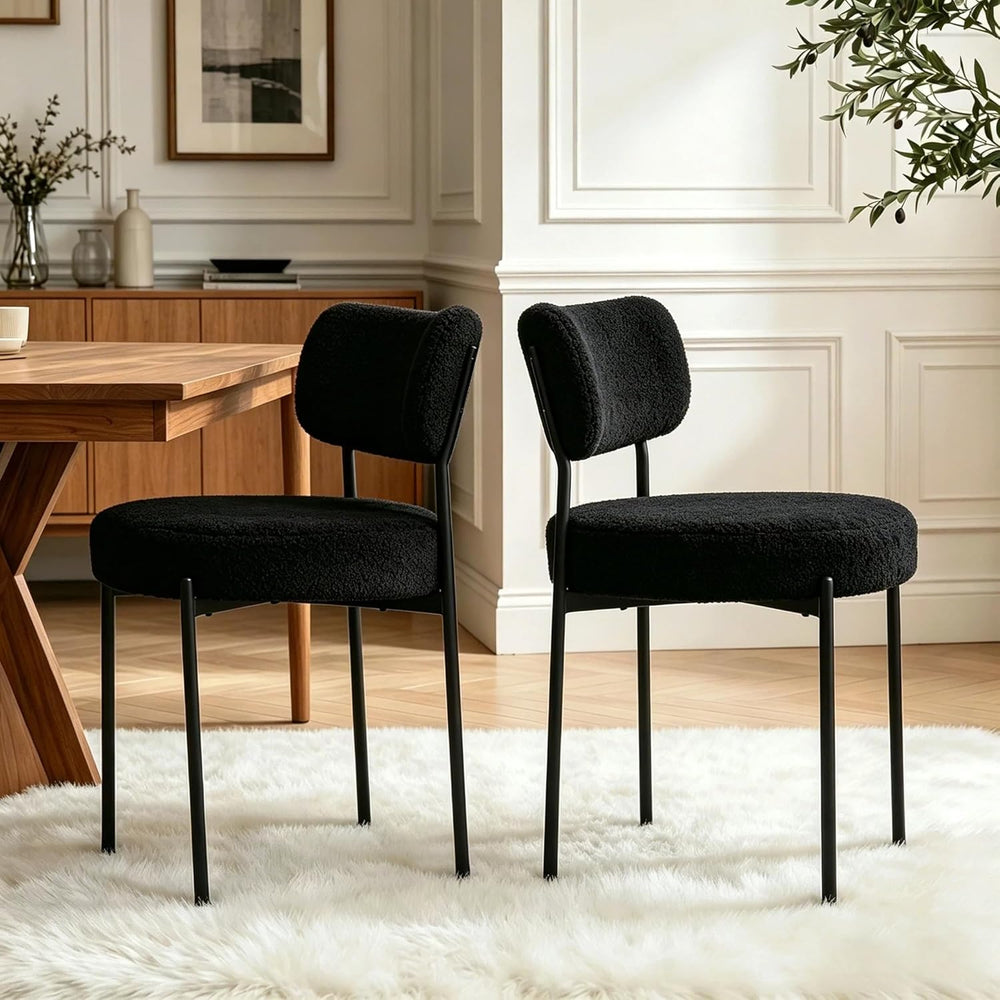 Boucle Dining Chair Set of 2, Mid Century Modern Upholstered Kitchen Chairs w...