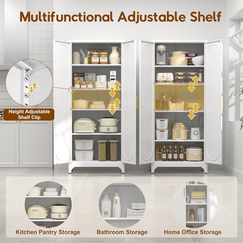 UNICOLY 75" Tall Pantry Storage Cabinet with Doors and 4 Adjustable Shel...