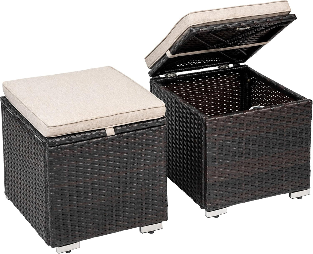 NUU GARDEN Outdoor 2 Piece Outdoor Patio Ottoman, All Weather Rattan Wicker O...
