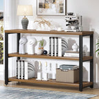 EXCEFUR Industrial Sofa Console Table, Entryway Table with 3 Tier Wood Storage Shelves, Foyer Table for Living Room Hallway Behind Couch, Rustic Brown