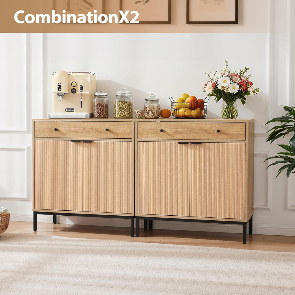 31 inch Sideboard Buffet Cabinet with Drawer, Modern Fluted Credenza with 2 D...